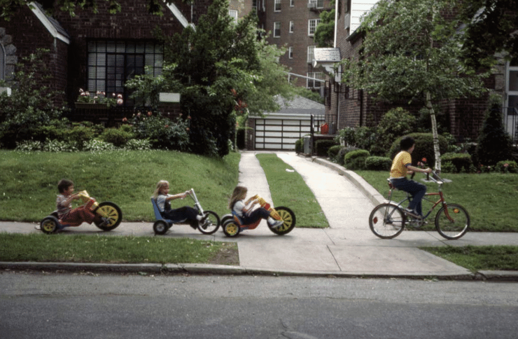 Gen x kids out for an adventure on their trikes