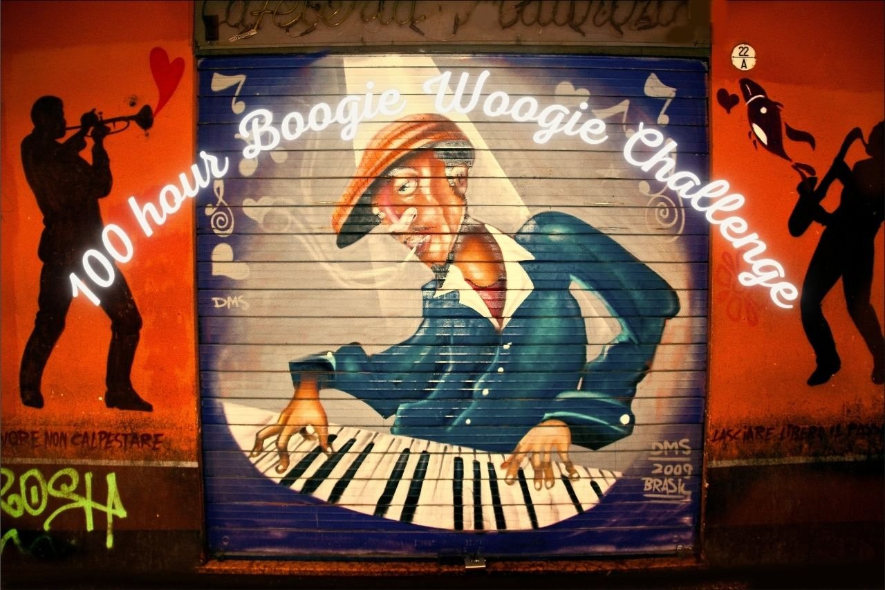 Colorful mural as main image for 100 hours of boogie boogie piano